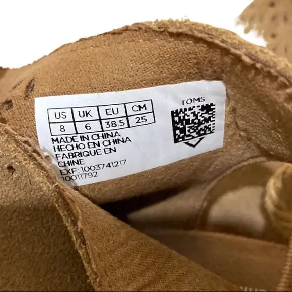 TOMS Tan Elba Suede Perforated Peep Toe Heeled Sandal - Picture 9 of 9